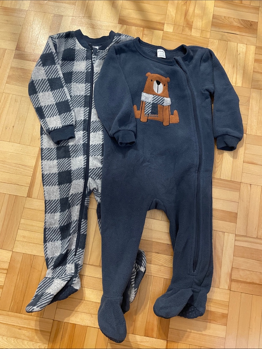 Navy Bear Fleece Footie One-Piece for Kids - Cozy Zip Front